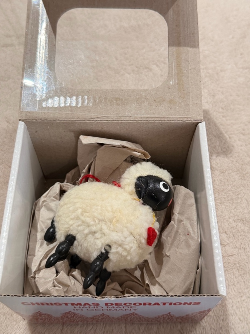 Vintage Handmade Cream Sheep Ornament - Festive Home Accent